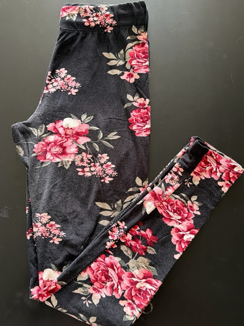Rue21 Black Leggings with Pink Rose Floral Print